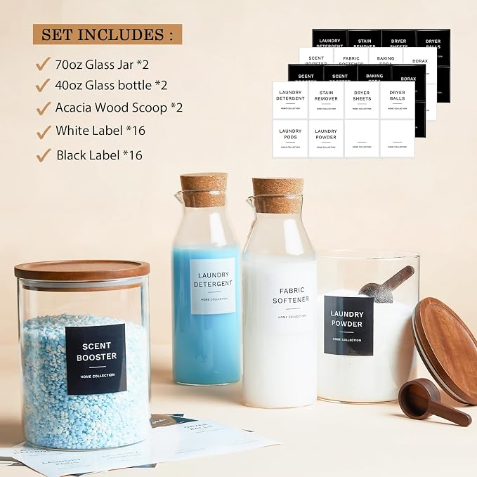 Glass Laundry Storage Containers Set, 4 Pack Liquid Detergent Dispenser - Image 3