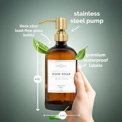 Vine Creations Amber Glass Soap Dispenser, 2 Pack Kitchen Soap Dispenser Set - Image 5