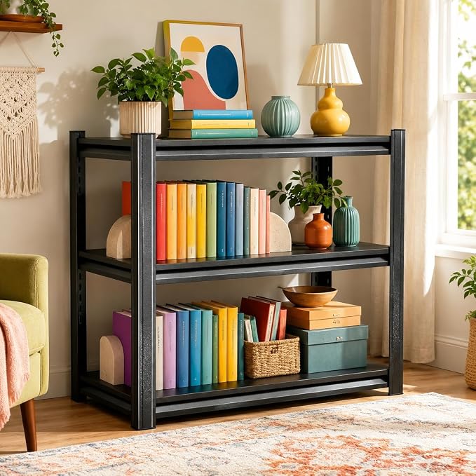3 Tier Metal Bookshelf, Adjustable Tall Bookcase, Heavy Duty 1800 LBS Modern by BEESTMUEBLE