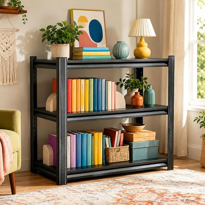 3 Tier Metal Bookshelf, Adjustable Tall Bookcase, Heavy Duty 1800 LBS Modern by BEESTMUEBLE