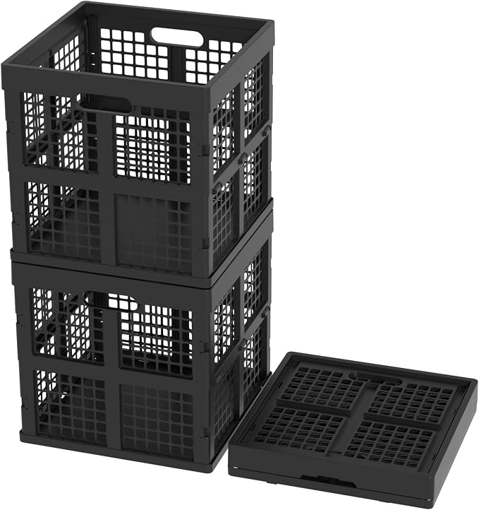 36 L Stackable Plastic Milk Crate, Collapsible Crates, 3 Packs | 13" Black - Image 9