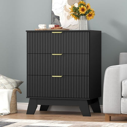 Fluted Dresser for Bedroom, 3 Drawer Dresser for Closet, Storage Cabinet and by Thacuok