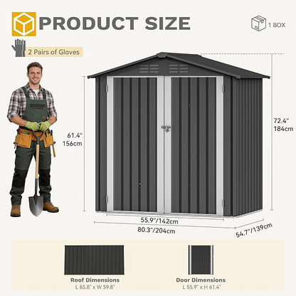 DWVO 6x4ft Metal Outdoor Storage Shed, Lockable Tool Storage Sheds, Oversized - Image 8