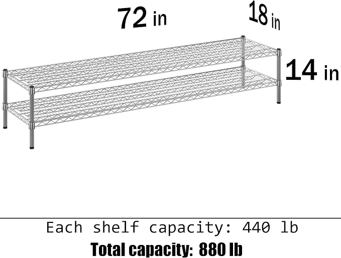 18" Deep x 72" Wide x 14" Height Wire Shelving Kit | 2-Tier | NSF Commercial - Image 3