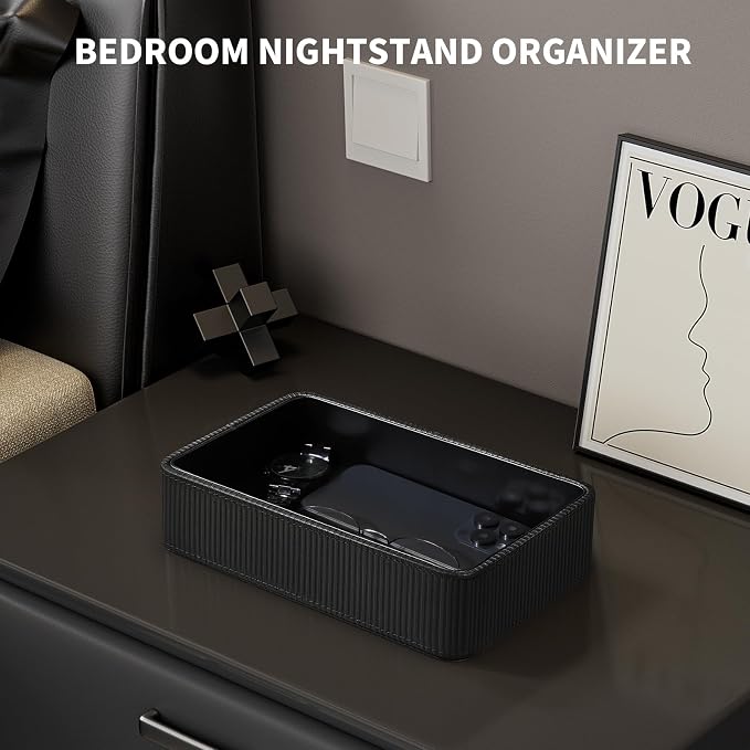 PU Leather Valet Tray Organizer, Small Nightstand Organizer Bedside Desktop - Image 4