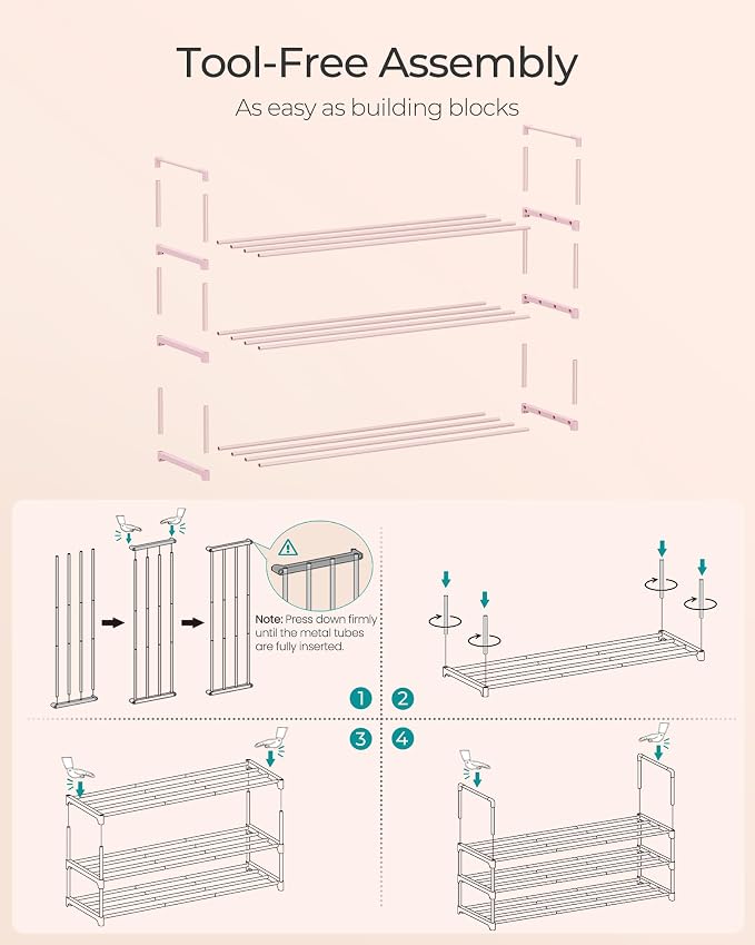 SONGMICS Shoe Rack, 3-Tier Shoe Organizer, Metal Storage Shelf, Upright or - Image 5