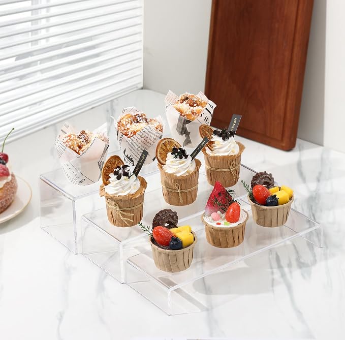 ANDGOO Large Acrylic Display Risers, 2 Sets Clear Rectangular Showcase - Image 3