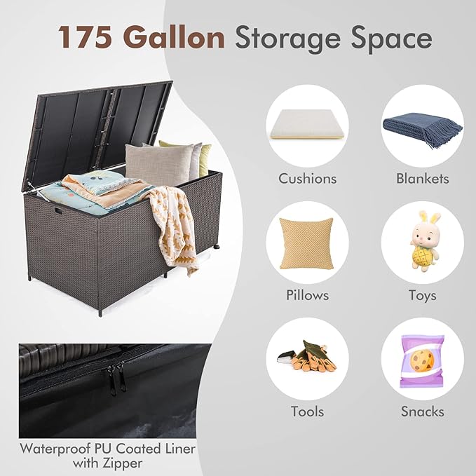 RELAX4LIFE 175-Gallon Outdoor Storage Box, Wicker Rattan Outside Storage - Image 7