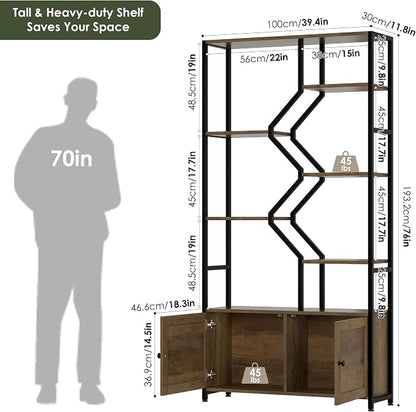 76" Tall Shelf with Storage Cabinet Doors, 6 Tier Open Bookshelf - Image 2