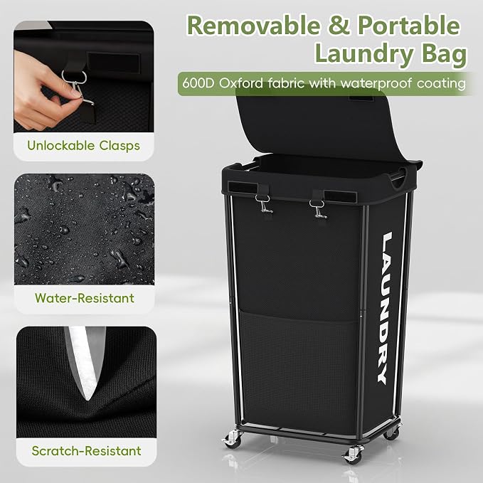 Laundry Hamper with Wheels and Lid, 110L Heavy Duty Rolling Laundry Basket - Image 6