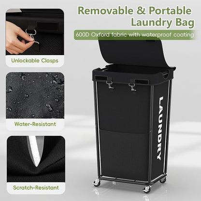 Laundry Hamper with Wheels and Lid, 110L Heavy Duty Rolling Laundry Basket - Image 6
