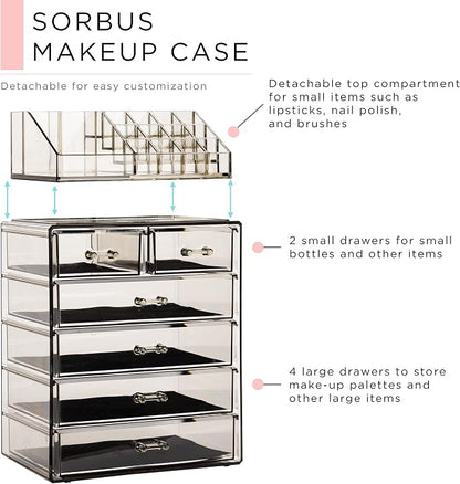 Sorbus Acrylic Makeup Organizer Set, 6-Drawer Vanity & Countertop Cosmetic - Image 2