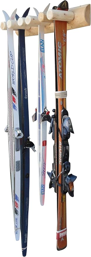 6-Place Log Ski Rack Wall Mount, Indoor Ski Storage Rack - Image 4