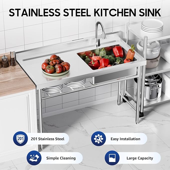 Freestanding Commercial Utility Sink, 47.2 * 23.6 * 31.5in Industrial Kitchen - Image 2