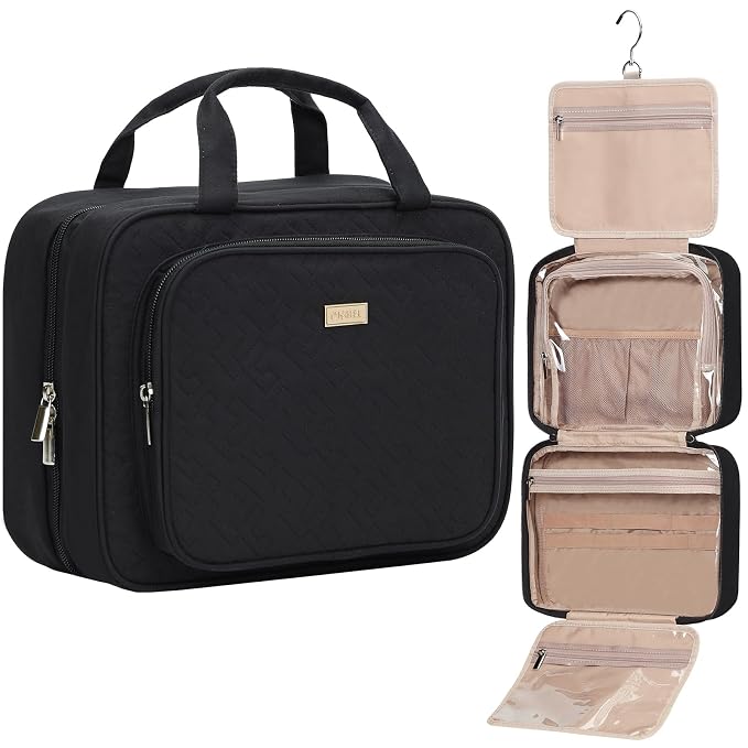 NISHEL Travel Toiletry Bag for Women, Makeup Essentials Organizer, Hanging Case by NISHEL