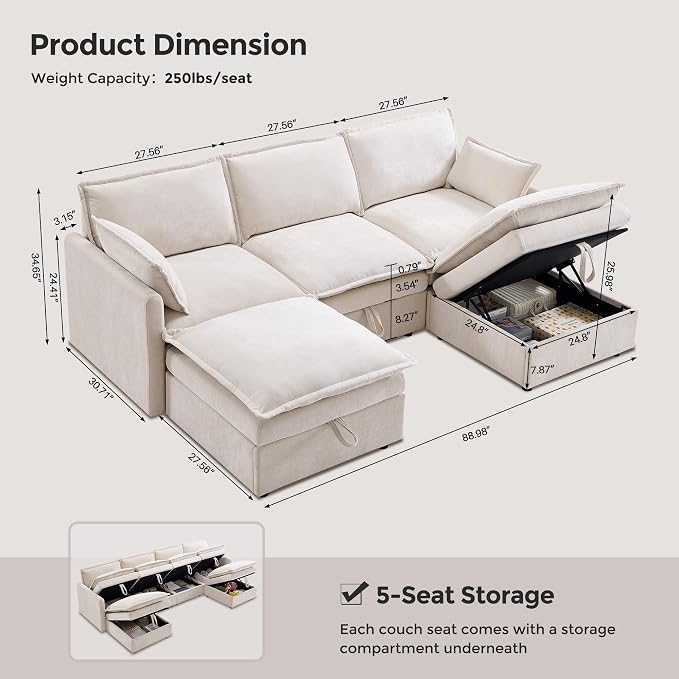 88.98" Sectional Couches for Living Room, Cloud Couch Sectional - Image 2