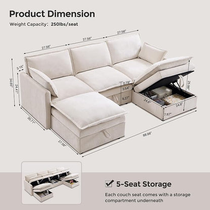 88.98" Sectional Couches for Living Room, Cloud Couch Sectional - Image 2