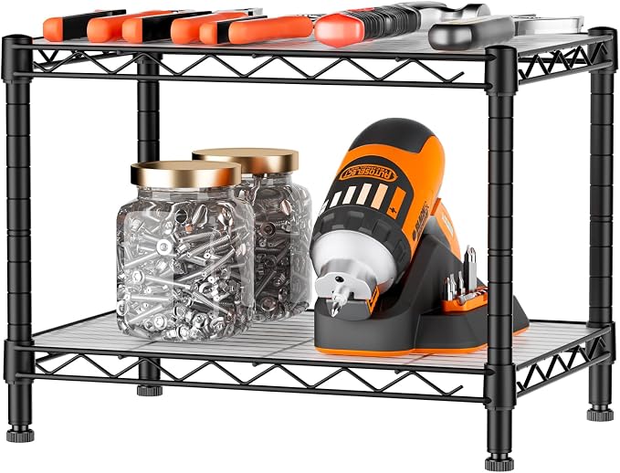 SINGAYE Small Wire 2 Shelves Pantry Metal Shelf Floor Organizer Under Desk | - Image 9
