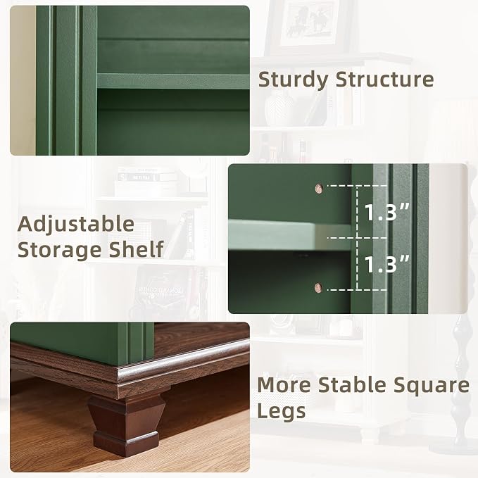 70" Tall Green Bookshelf, 5 Tier Wooden Book Shelf - Image 8