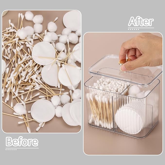 Tbestmax Qtip Holder Dispenser 3-Section Clear Bathroom Organizer Jar 3 Grids - Image 5