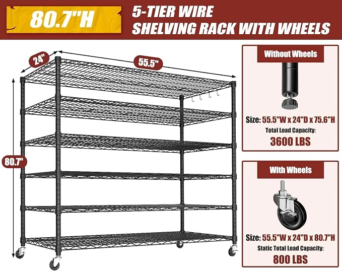 PrimeZone 6 Tier 80.7" H x 55.5" W x 24" D Wire Shelving - Image 3
