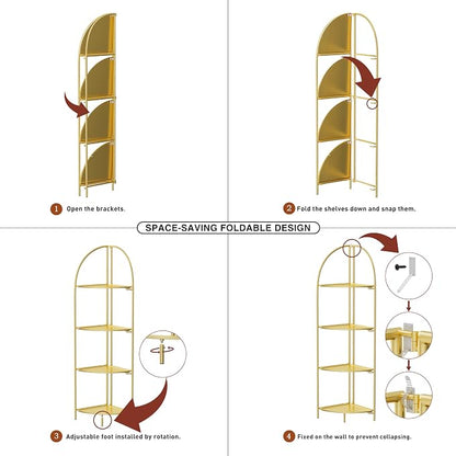 Crofy Foldable 4 Tier Corner Shelf, Metal Corner Plant Stand - Image 4