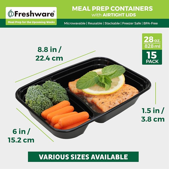 Freshware Meal Prep Containers 2 Compartment - Image 4