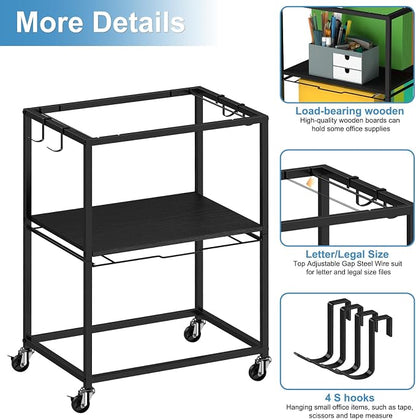 Sunexinlo Rolling File Cart for Letter/Legal Size 2-Tier, Hanging File Organizer - Image 7