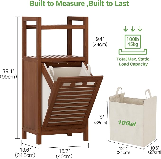 Homykic Tilt Out Laundry Hamper, 10 Gal Bamboo Laundry Storage Cabinet - Image 7