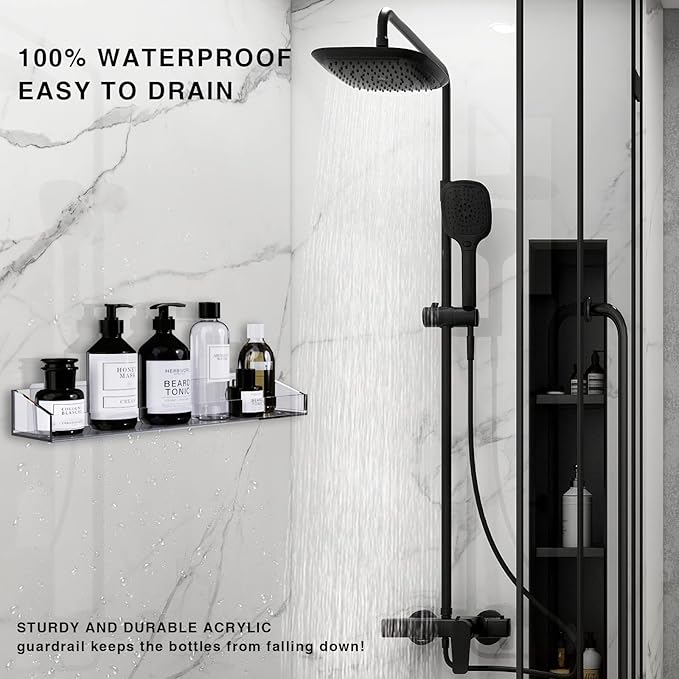 Bakzon Acrylic Shower Shelves 2 Pack – No Drill Adhesive Acrylic Bathroom - Image 6