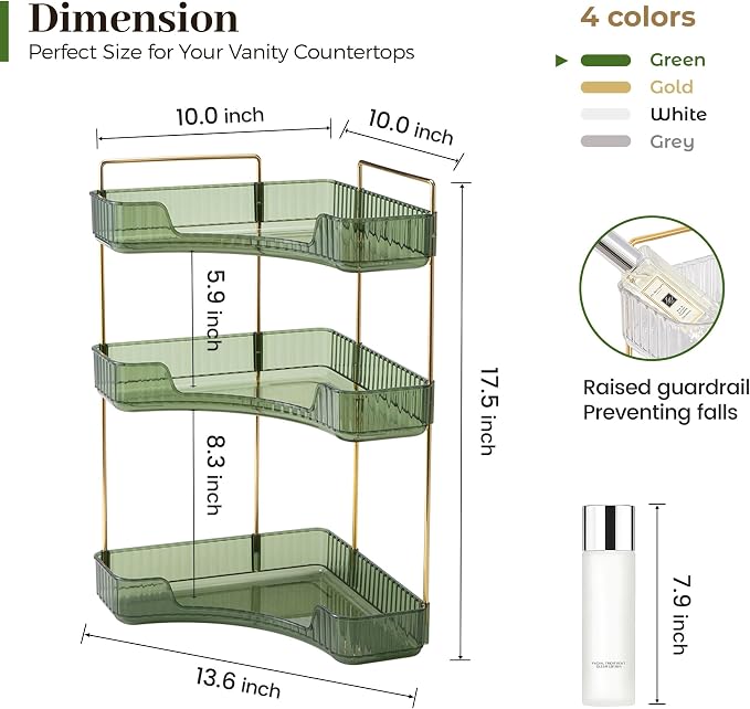 Aveniee Corner Bathroom Counter Organizer, 3 Tier Makeup Perfume Storage - Image 3