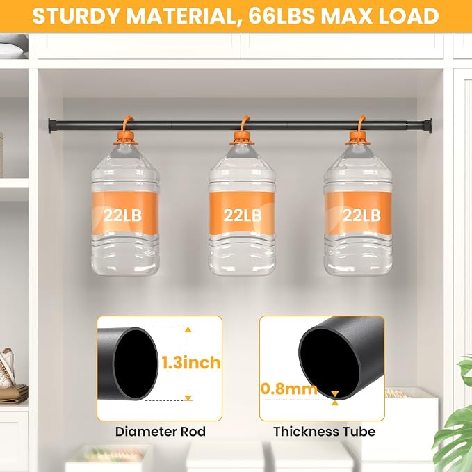 Closet Rods for Hanging Clothes, 17-99 Inch No-Cut Stepless Adjustable Closet - Image 3