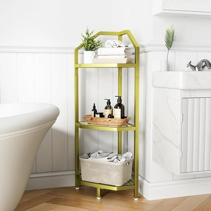 3-Tier Corner Shelf Stand, Bathroom Storage Rack Shelf, Plant Rack, Tempered - Image 2