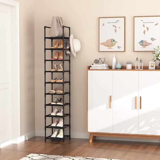 LANTEFUL Tall Narrow Shoe Rack for Entryway, 10-Tier Sturdy Metal Shoe Shelf - Image 2