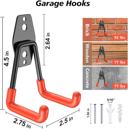 4 Pack Heavy Duty Garage Hooks, Solid Steel Wall Mount Hangers, - Image 2