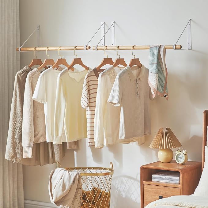 IBUYKE Wall Mounted Clothes Rack Set of 2, Wood Wall Mounted Clothes Rail - Image 4