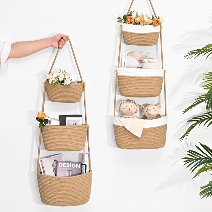 Hanging Basket, 3-Tier Woven Wall Basket - Image 4