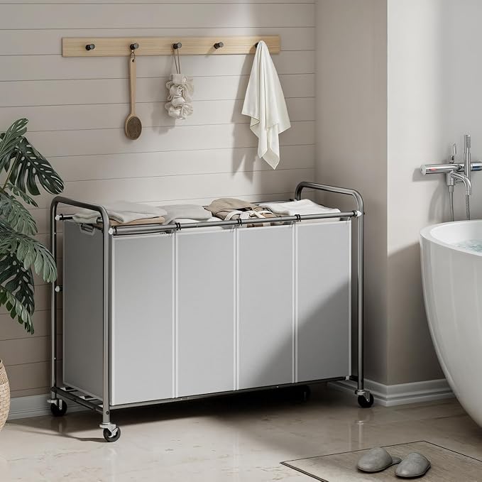 ROMOON Laundry Hamper Sorter Cart: 4-Section Organizer - Image 8