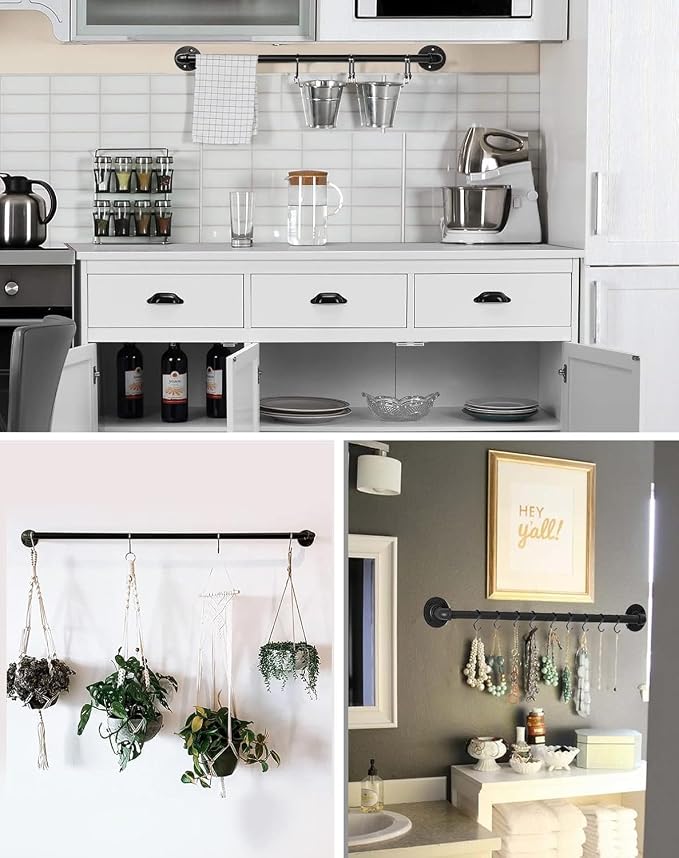 Industrail Pipe Pot Pan Rack, Wall mount Pot hangers Pan Haniging Rail Lid - Image 6
