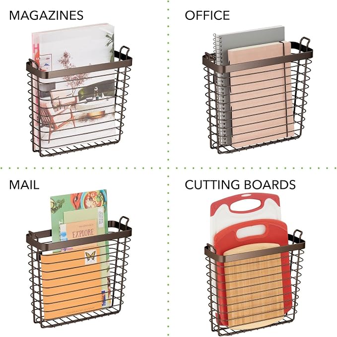 mDesign Metal Wire Farmhouse Wall Mount Magazine Holder, Home Storage Organizer - Image 5