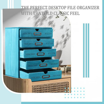 Wesiti 5-drawer Wooden Desk Organizer Blue, Embroidery Floss Thread Organizer - Image 4