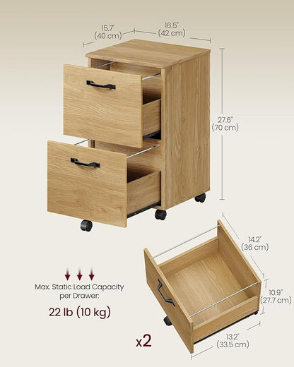 VASAGLE 2-Drawer File Cabinet, Small Rolling Filing Cabinet - Image 3