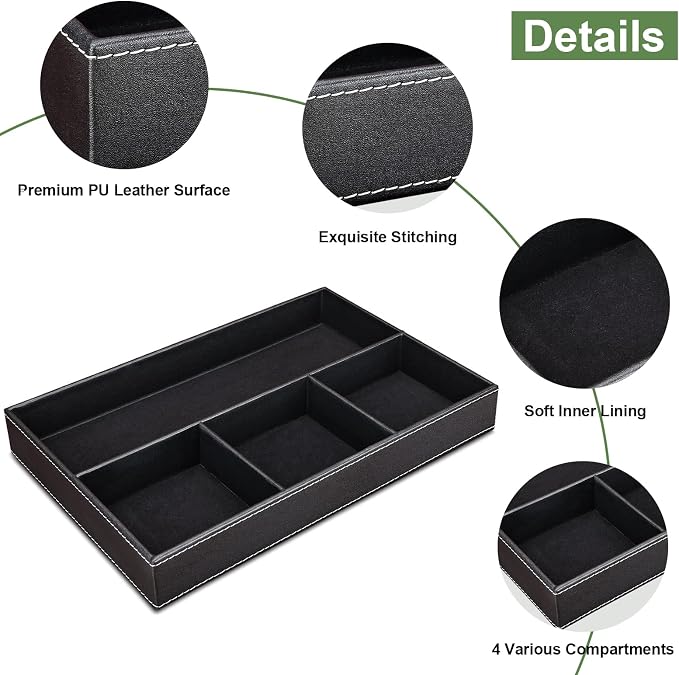 GORESE Faux Leather Valet Tray for Men, Stackable Jewelry Trays Drawer - Image 5