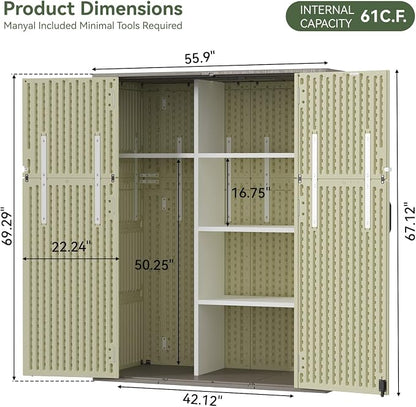 Aoxun 61 Cu.Ft Outdoor Storage Shed, Widened Outdoor Storage Cabinet Waterproof - Image 9