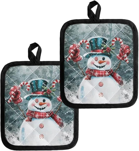 2 PCS Christmas Snowman Blue Forest Pattern Hot Pot Holders Non Slip Heat by Jndtueit