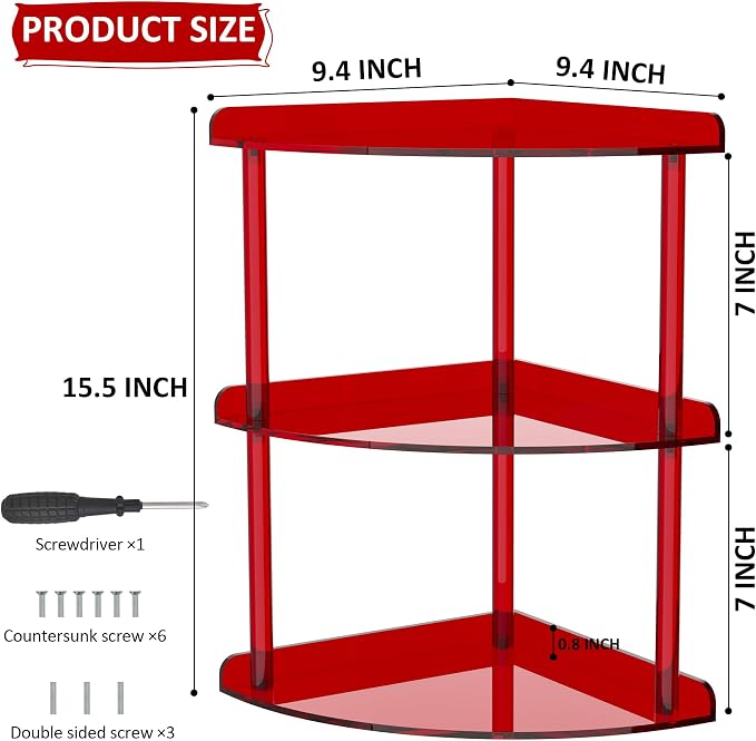 3 Tier Acrylic Corner Shelf Organizer Storage 9.5x9.5x15.7 Inch, Study Room - Image 2