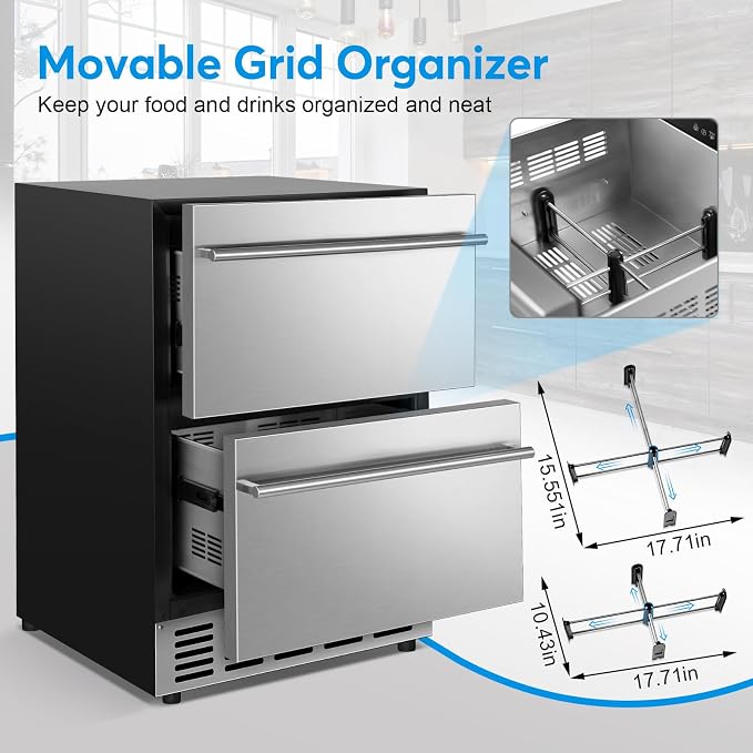 Under Counter Beverage Refrigerator 24 Inch, Outdoor Drawer Fridge Stainless - Image 5