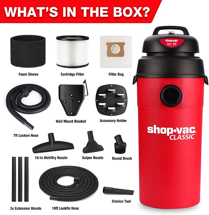 Shop-Vac 5 Gallon 5.5 Peak HP Wet/Dry Vacuum, Wall Mountable Compact Shop Vacuum - Image 7