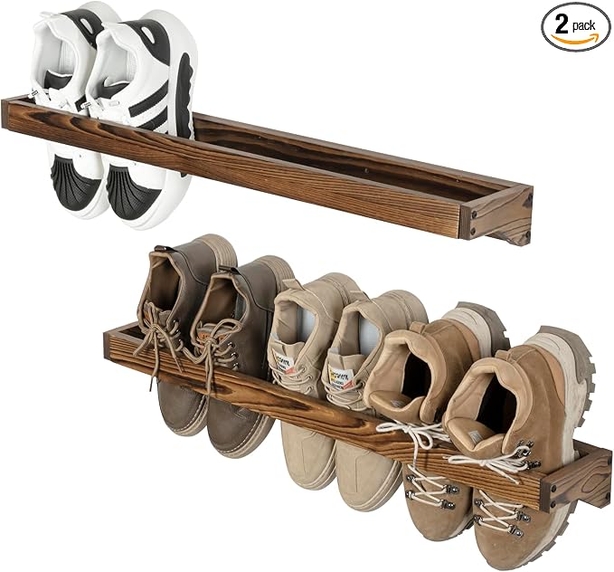 MyGift 30 Inch Rustic Burnt Solid Wood Hanging Shoe Rack, Wall Mounted Storage by MyGiftHome