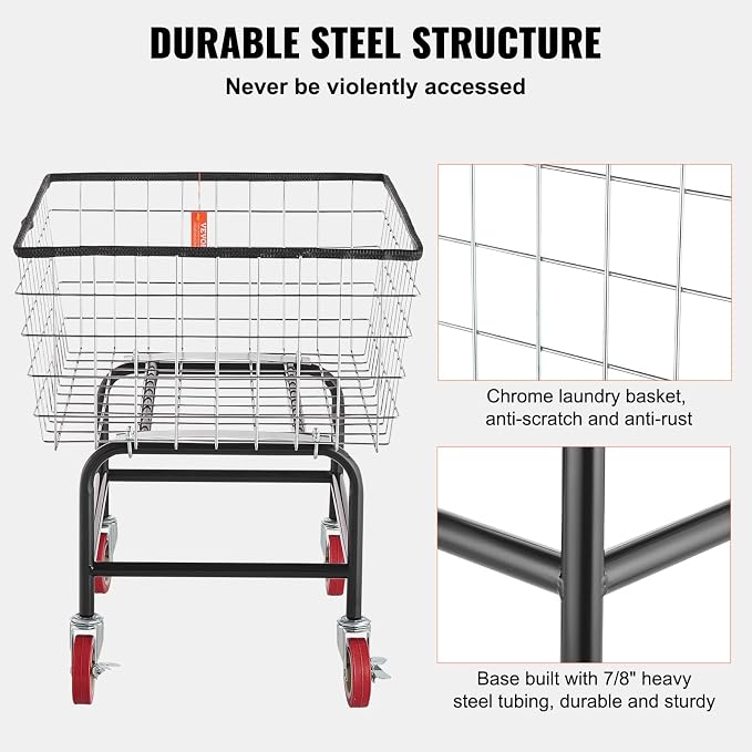 VEVOR Wire Laundry Cart, 2.8Bushel Wire Laundry Basket - Image 4